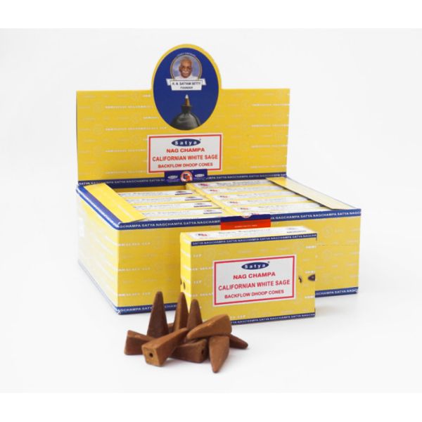 Ароматичні конуси Рідкий дим Біла Шавлія Сатья SATYA BACK FLOW CONES WHITE SAGE 10 шт.
