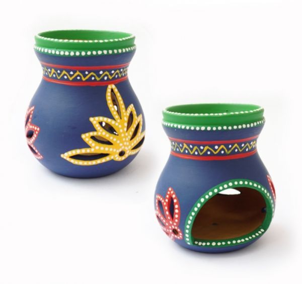 Аромалампа теракотова "Лотос" синя