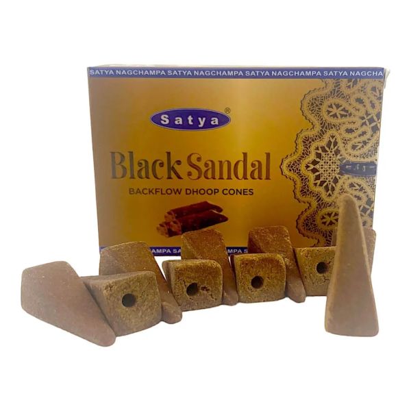 Ароматичні конуси Рідкий дим Чорний сандал Сатья Black Sandal Backflow Dhoop Cone Satya 10 шт.