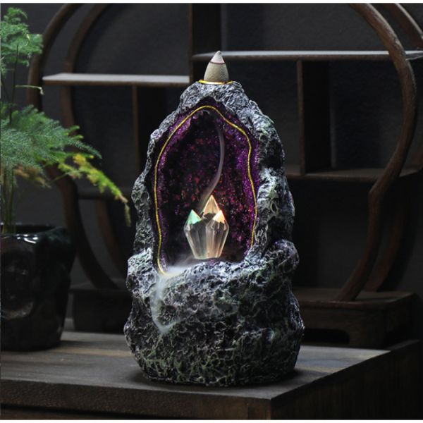 Подставка под благовония Жидкий дым из полистоуна "Магический кристалл" с подсветкой