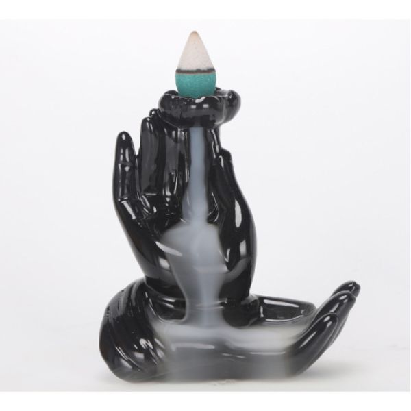 Подставка под благовония Жидкий дым керамическая "Руки Будды" чёрная