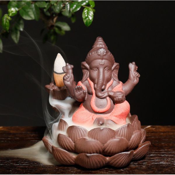 Підставка під аромаконуси Водоспад "Рідкий дим" керамічна "Ганеша на лотосі" №2 Червоний