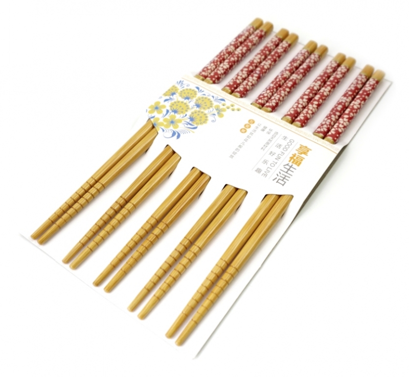 Палички для їжі бамбукові з картинкою в блістері набір 5 пар №1
